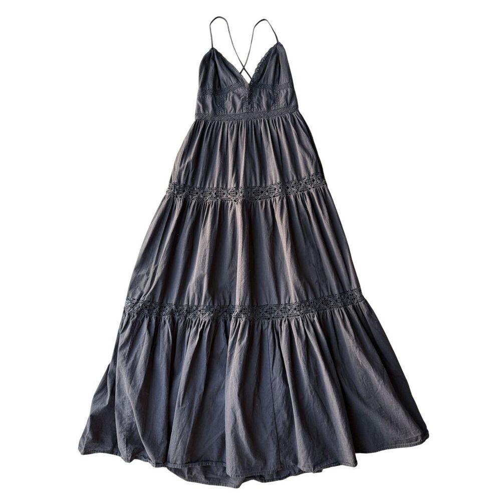 Francesca’s Audrey Parks Black Tiered Lace-Up Back Maxi Dress - Picture 2 of 9